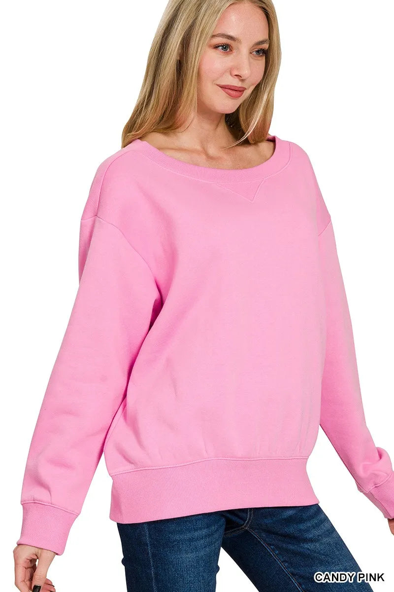 Zenana Fleece Boat Neck Sweatshirt