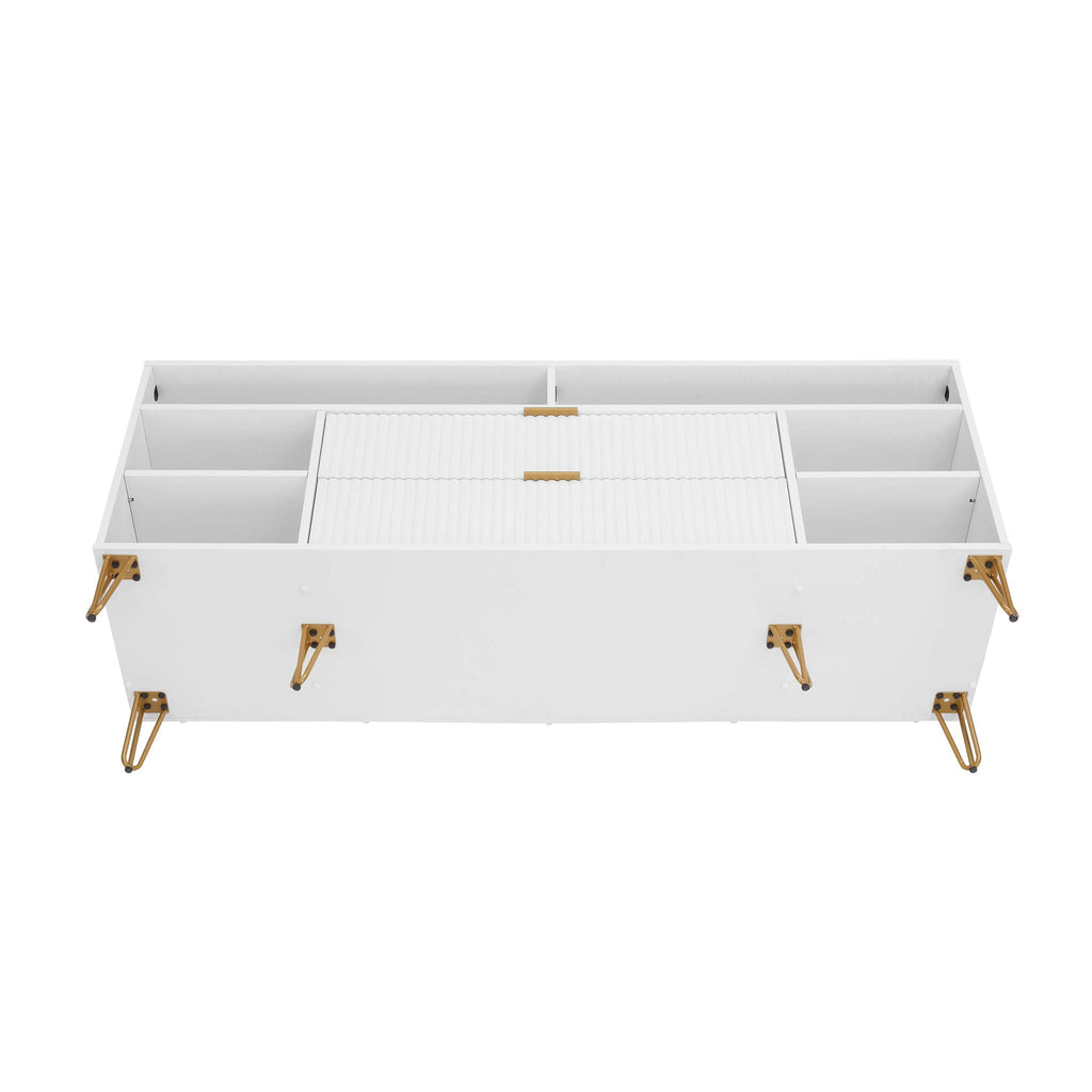 Fluted TV Stand with Storage and Metal Legs - Multiple Colors