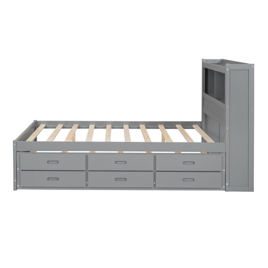 Full Size Platform Trundle Bed with Drawers and USB Ports - Gray