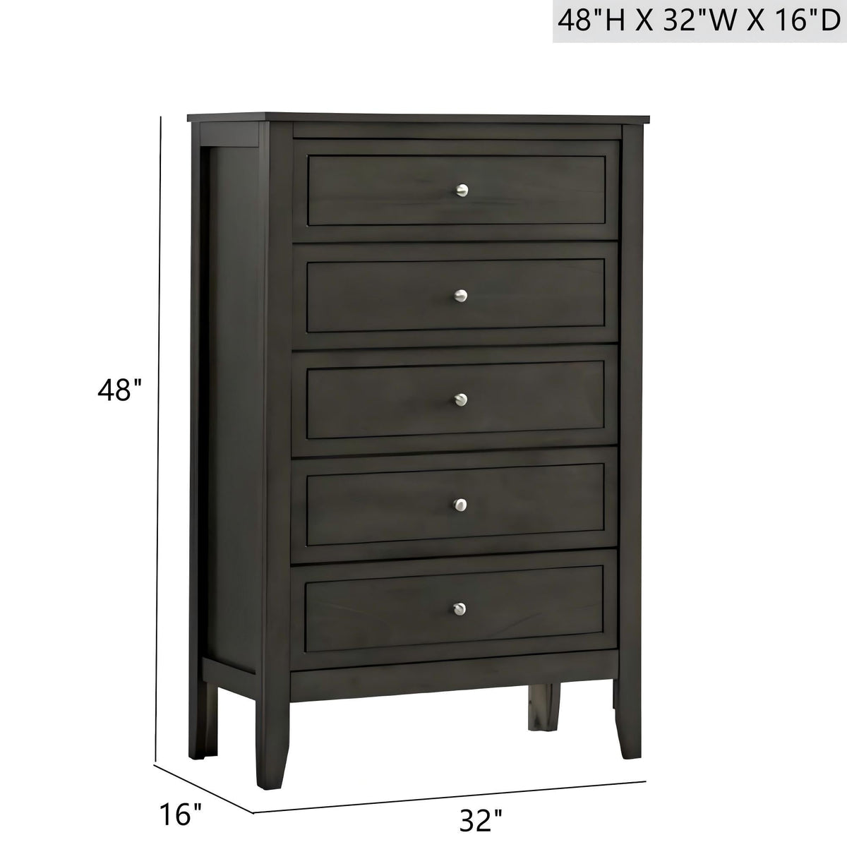 5 Drawer Storage Chest with Metal Hardware - Multiple Colors