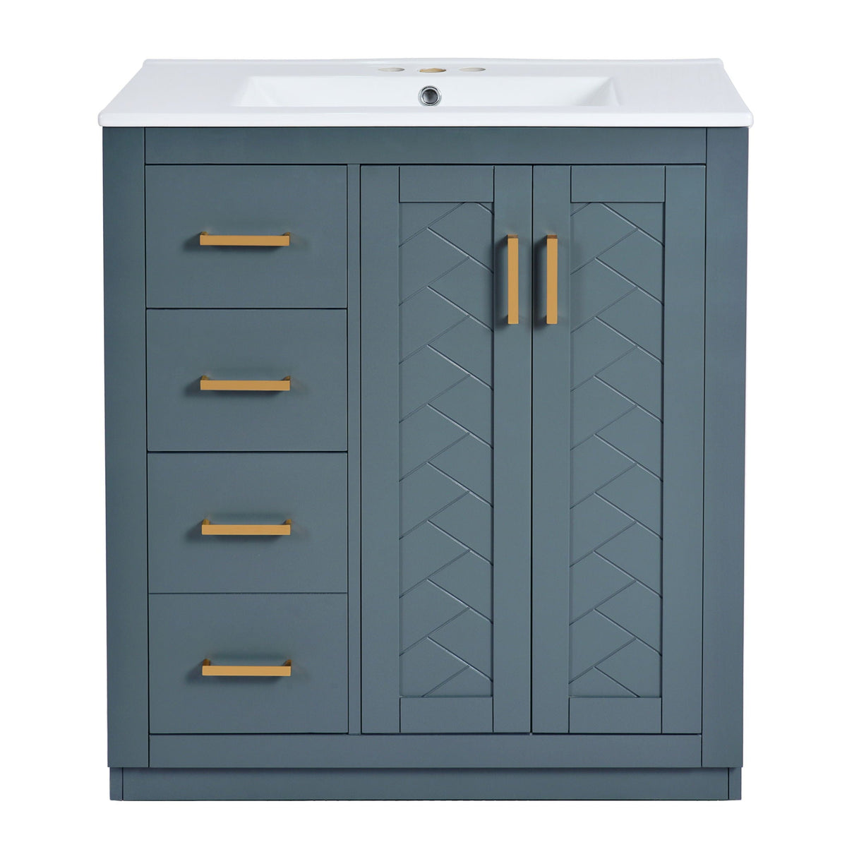Ceramic Sink Vanity Combo with 3 Drawers and Soft Closing Doors - 30"