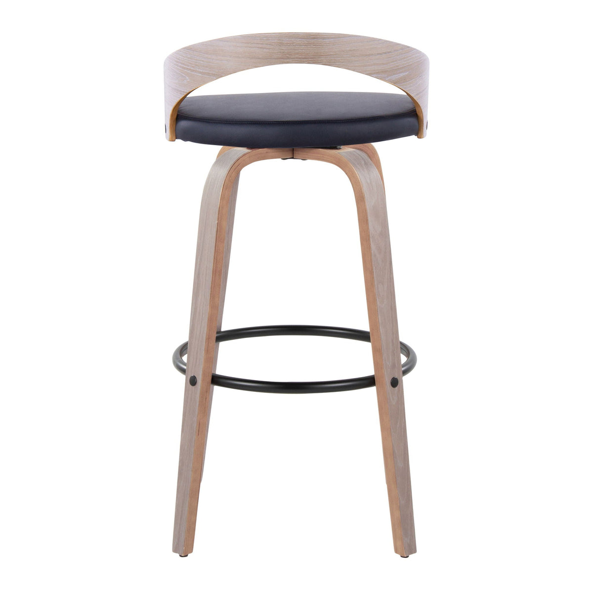 Contemporary Swivel Barstool Set with Round Footrest - Pearl Silver