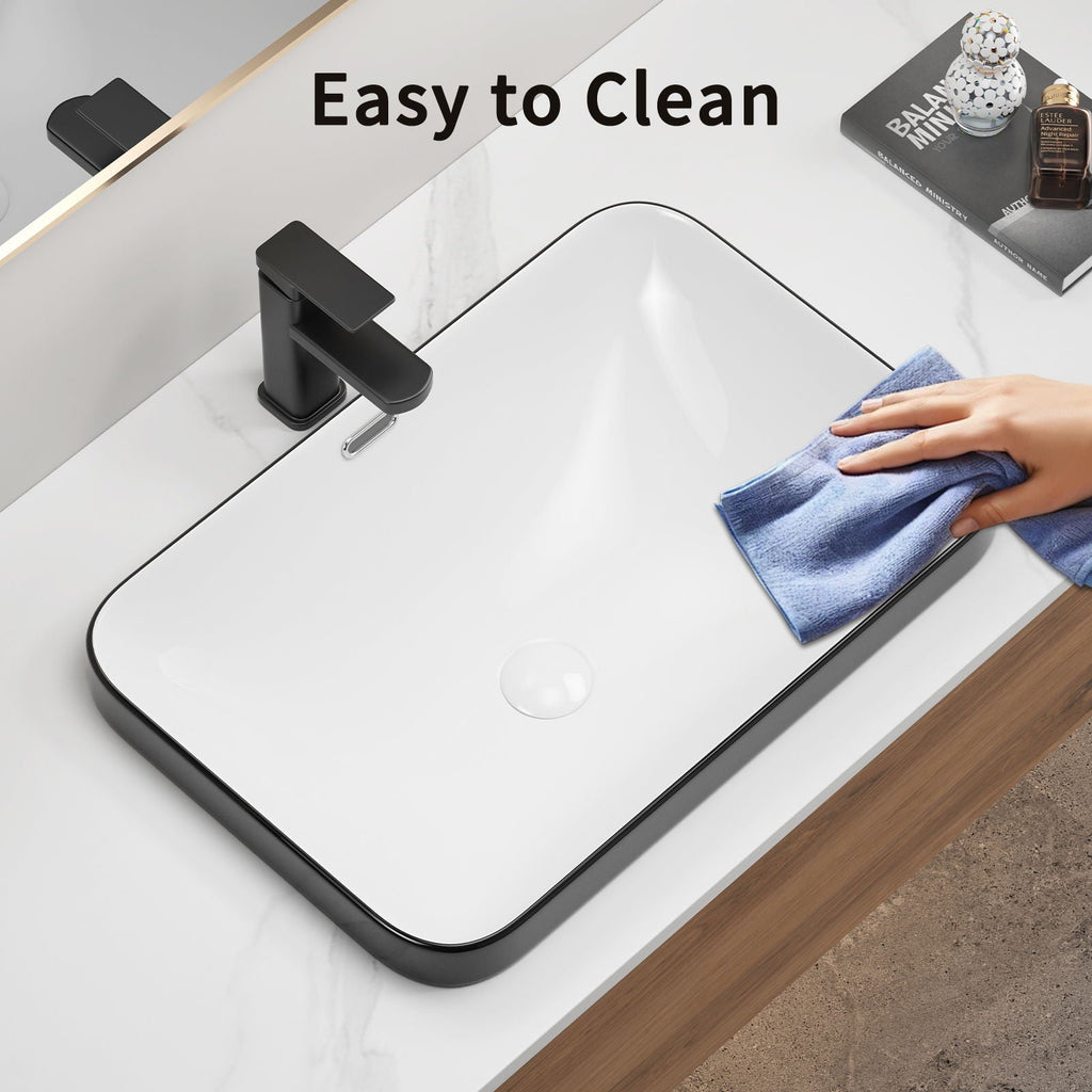Undermount Bathroom Sink with Glazed Porcelain Finish - Black White
