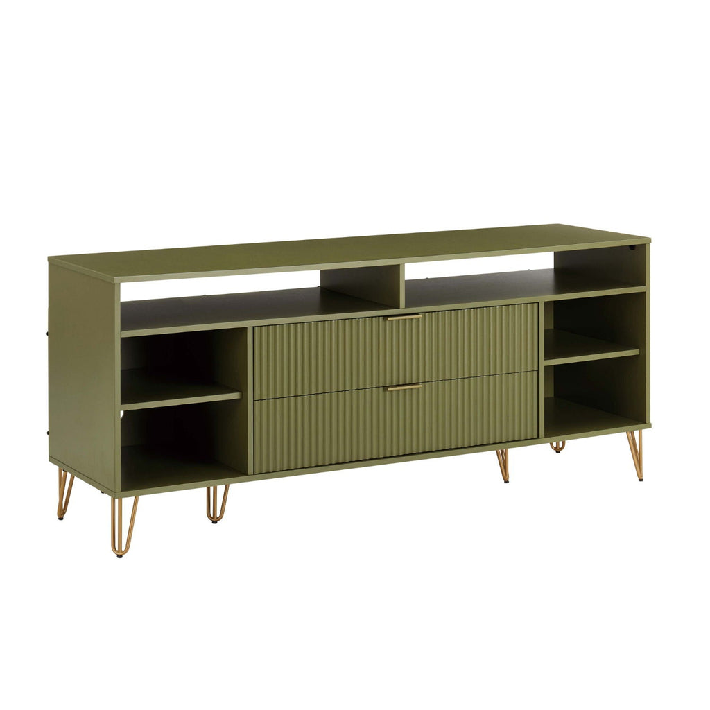 Fluted TV Stand with Storage and Metal Legs - Multiple Colors