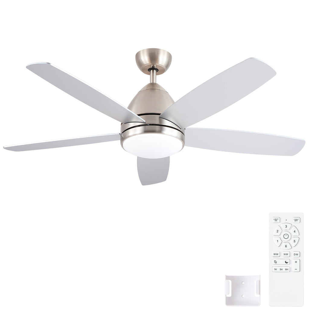 52 Inch Indoor Brushed Nickel Ceiling Fan with Integrated LED Light Kit and Remote
