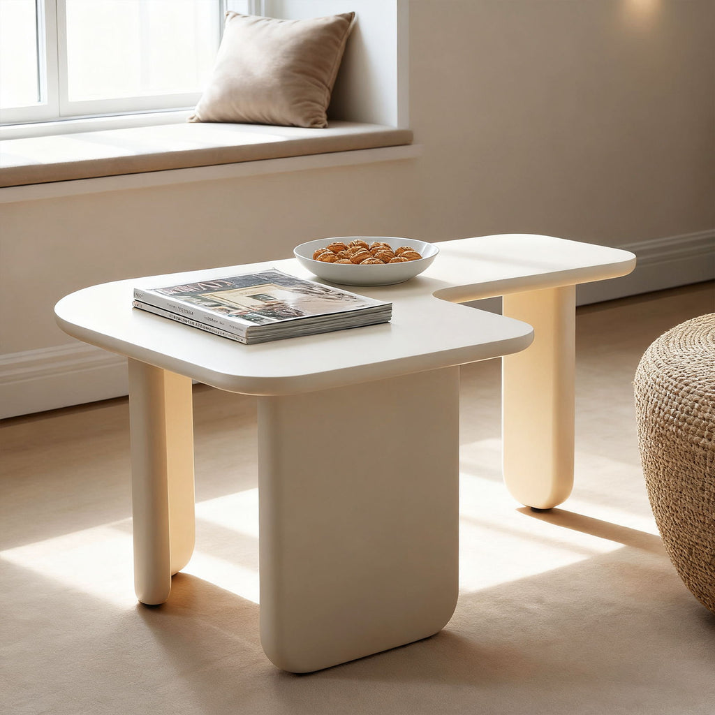 L-Shape Coffee Table with Modular Nesting Design - White or Dark Brown