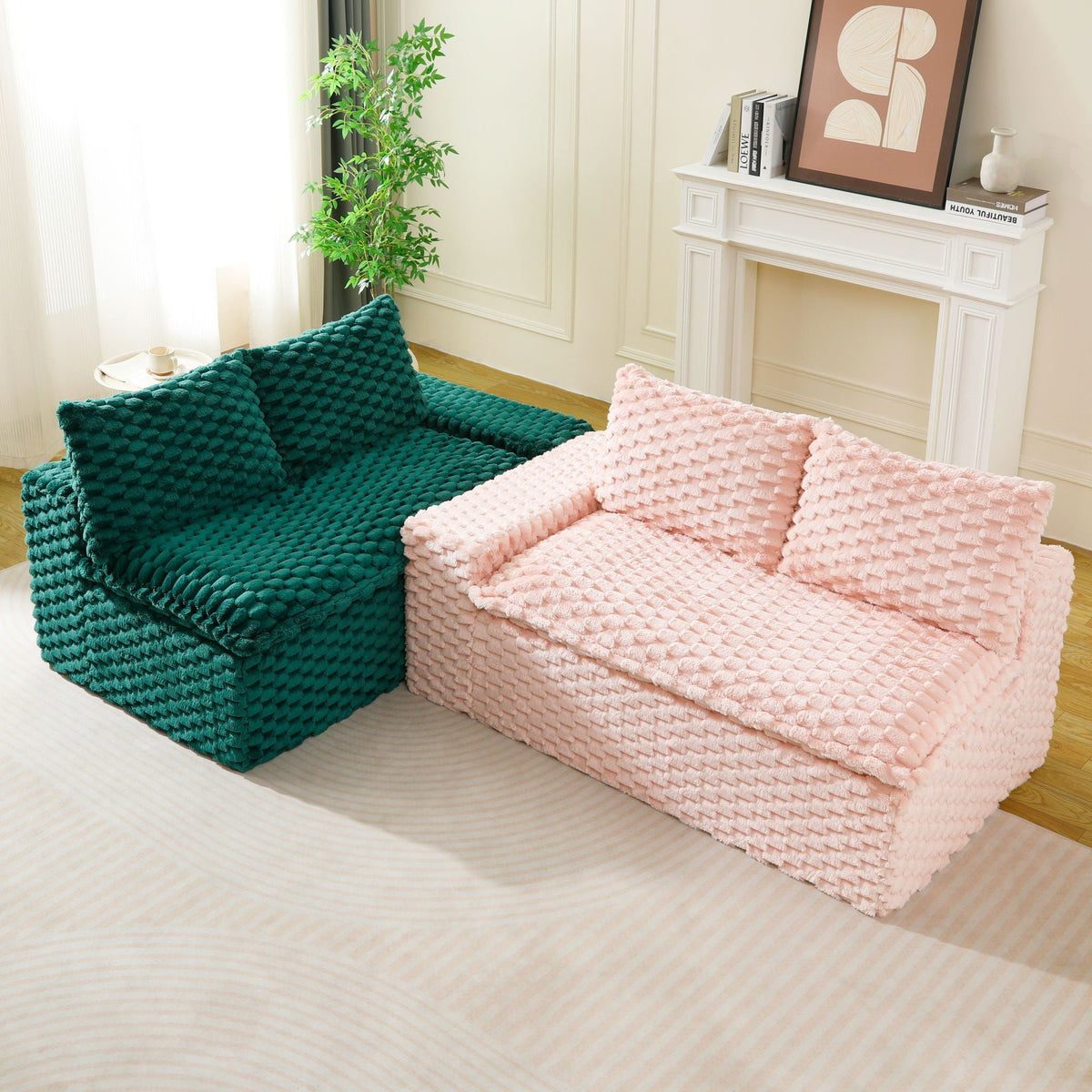 Luxury Multifunctional Sofa for Living Room with Adjustable Layout - Black, Dark Green, White, Pink