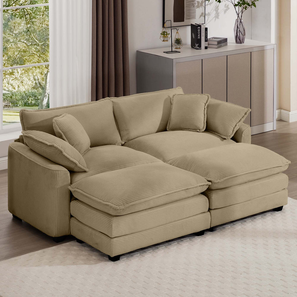Modern Oversized Modular Cushion Sofa With Ottoman, Low Back, Deep Seating Sofa Set