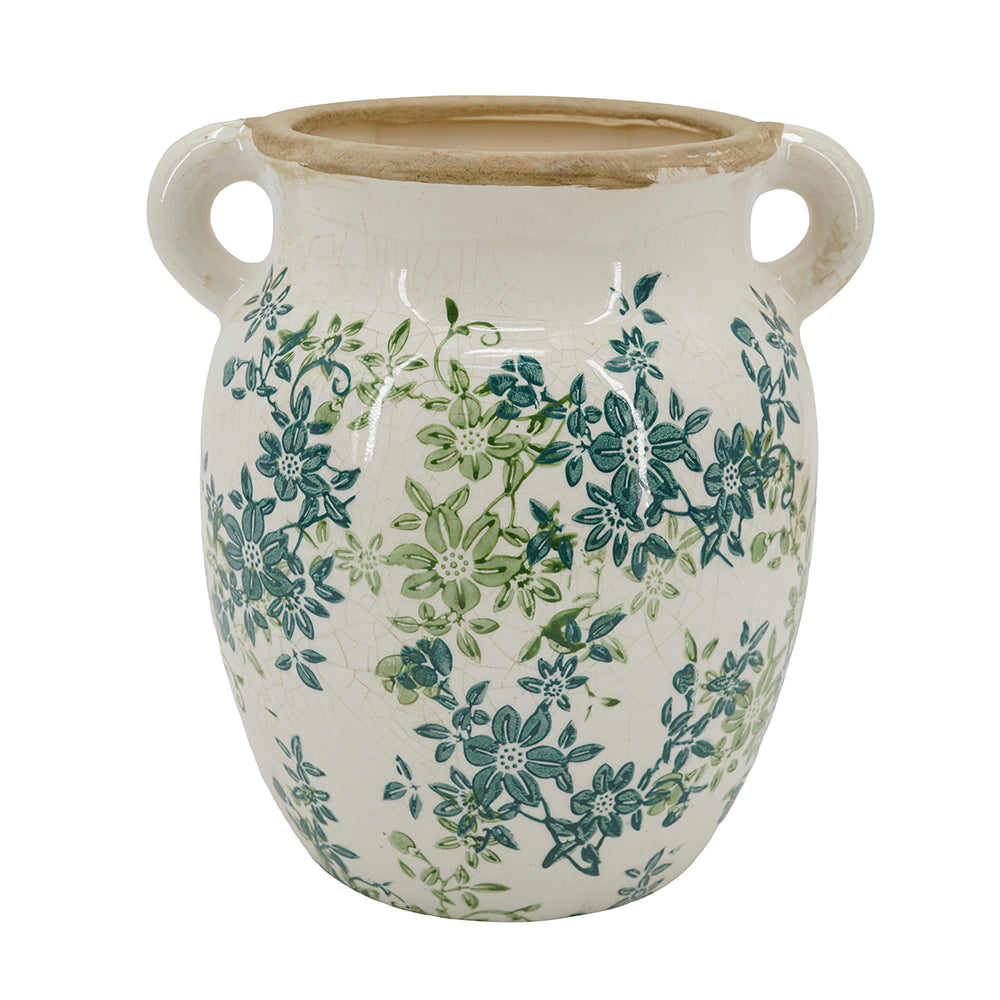 Floral Twin-Handle Vase with Wildflower Design - Ivory