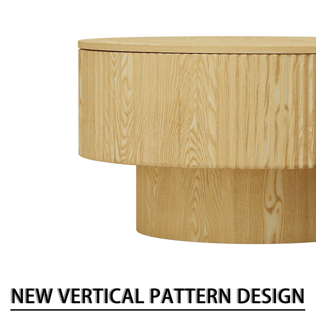 Modern Circular Coffee Table with Stripe Design and Storage Space - Light Brown or Dark Brown