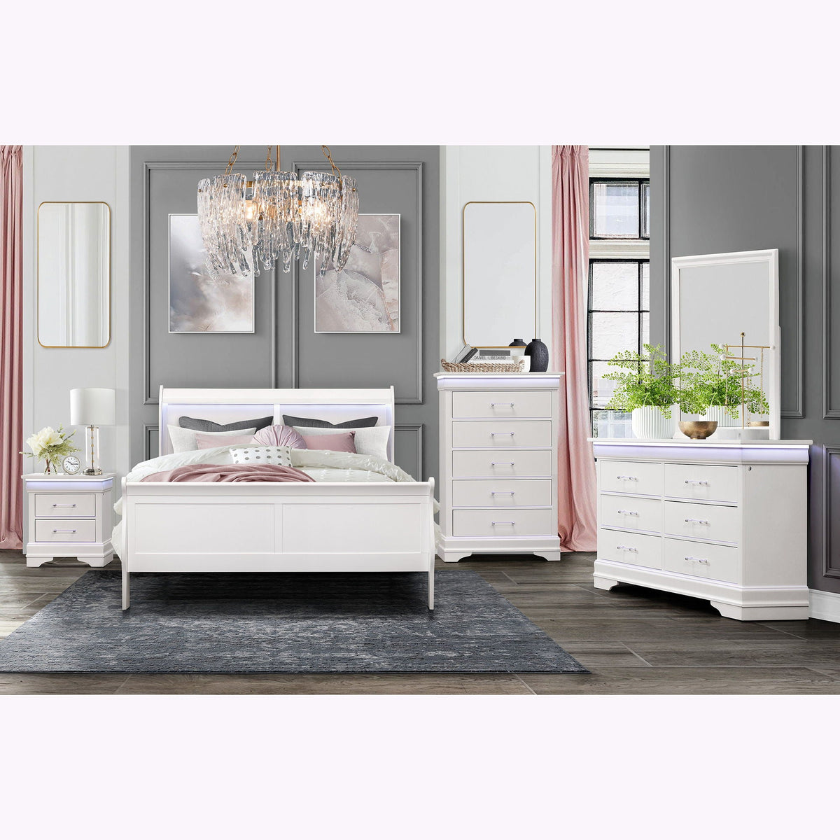 Charlston Mirror with Solid Wood Frame and Tempered Glass - Blue or White