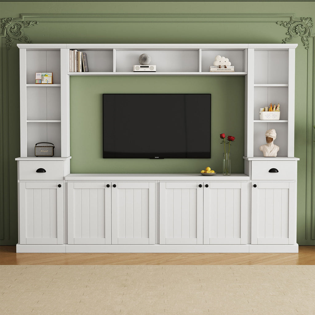 Minimalist Entertainment Wall Unit Set with Adjustable Bridge for TVs Up to 75" - White or Black
