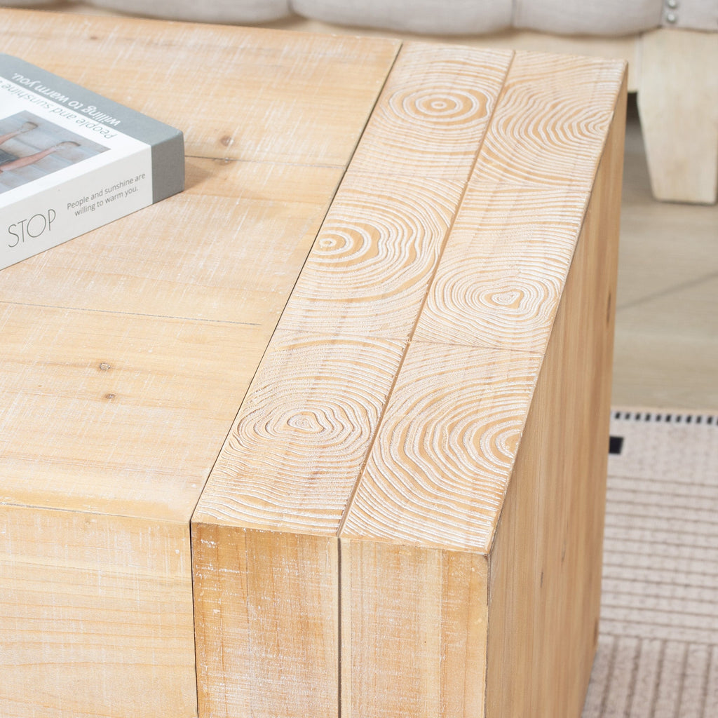 49" Rustic Wood Coffee Table with Whitewashed Finish - Engineered Wood