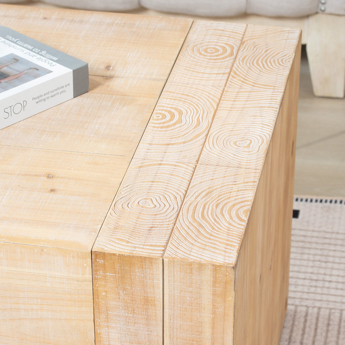 49" Rustic Wood Coffee Table with Whitewashed Finish - Engineered Wood
