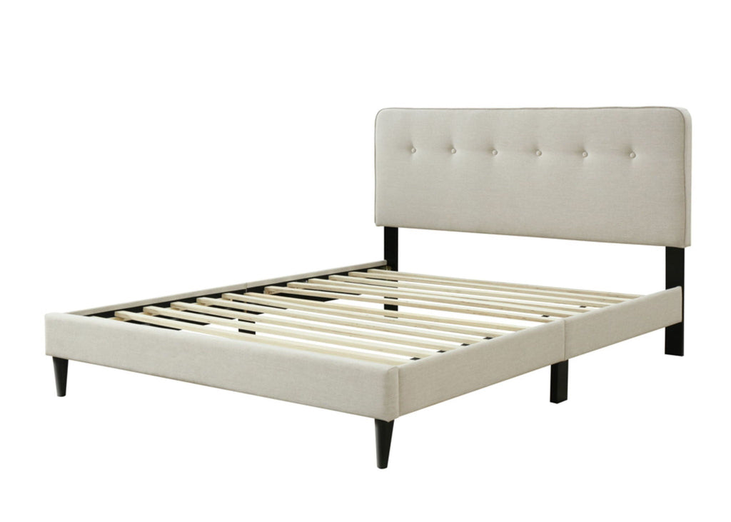 Upholstered Bed with USB Charging Port and Tufted Headboard - White