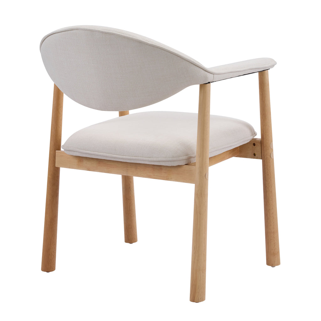 Upholstered Dining Chairs with Curved Back - Fabric and Rubber Wood - Beige or Natural