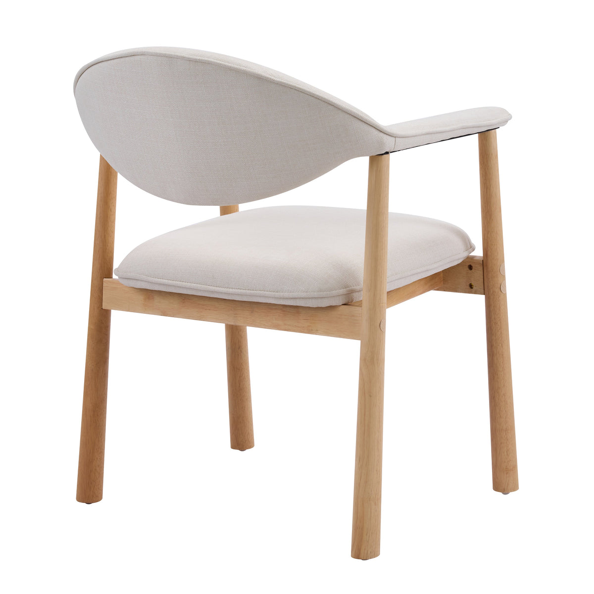 Upholstered Dining Chairs with Curved Back - Fabric and Rubber Wood - Beige or Natural