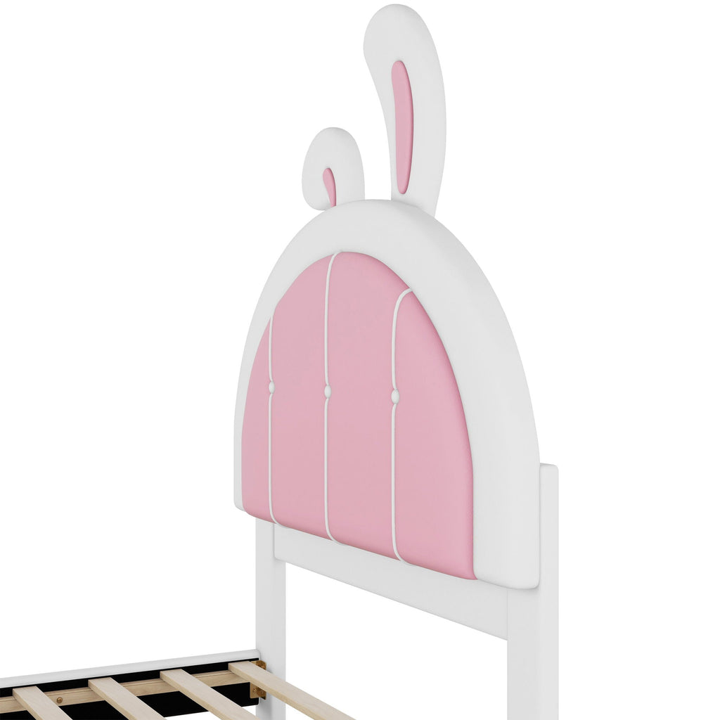 Upholstered Platform Bed With Rabbit Shaped Headboard