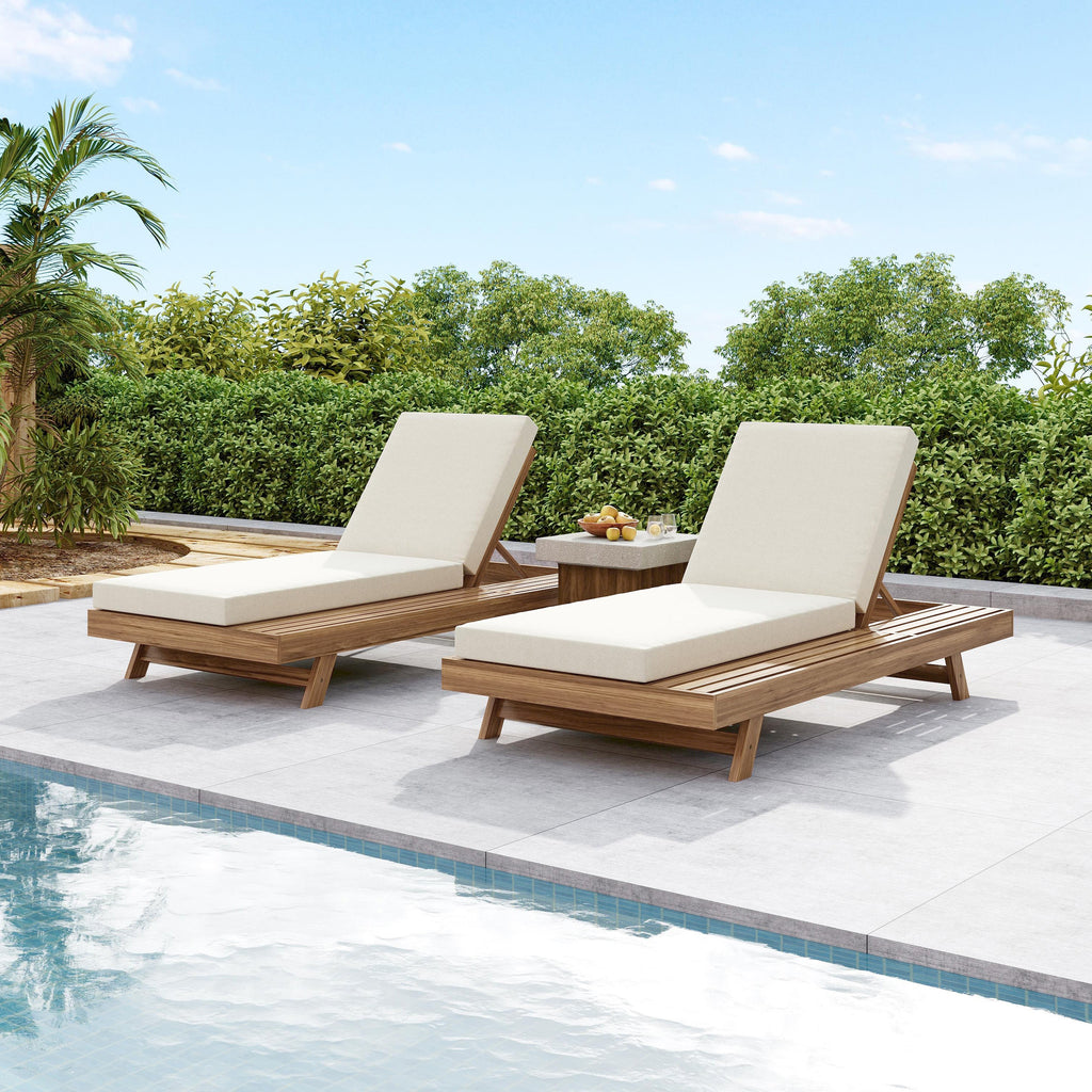 Lounge Chaise Set, Acacia Wood - Outdoor Seating