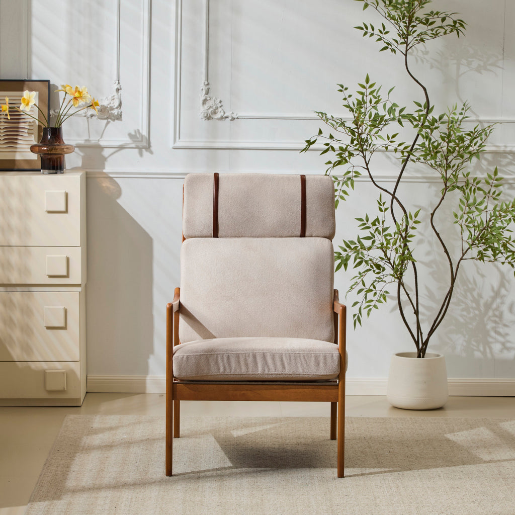 Mid Century Modern Accent Armchair with Solid Wood Frame - Light Gray or Beige