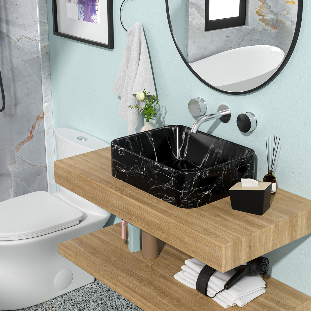 Rectangular Vessel Bathroom Sink - Black / Gray