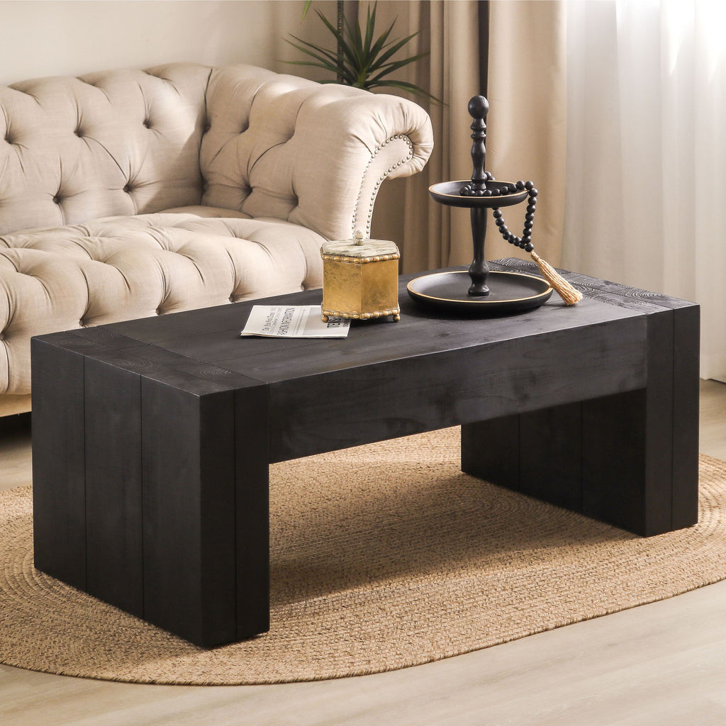Minimalist Rectangular Center Table for Living Room with Wood Construction - Light Brown or Black