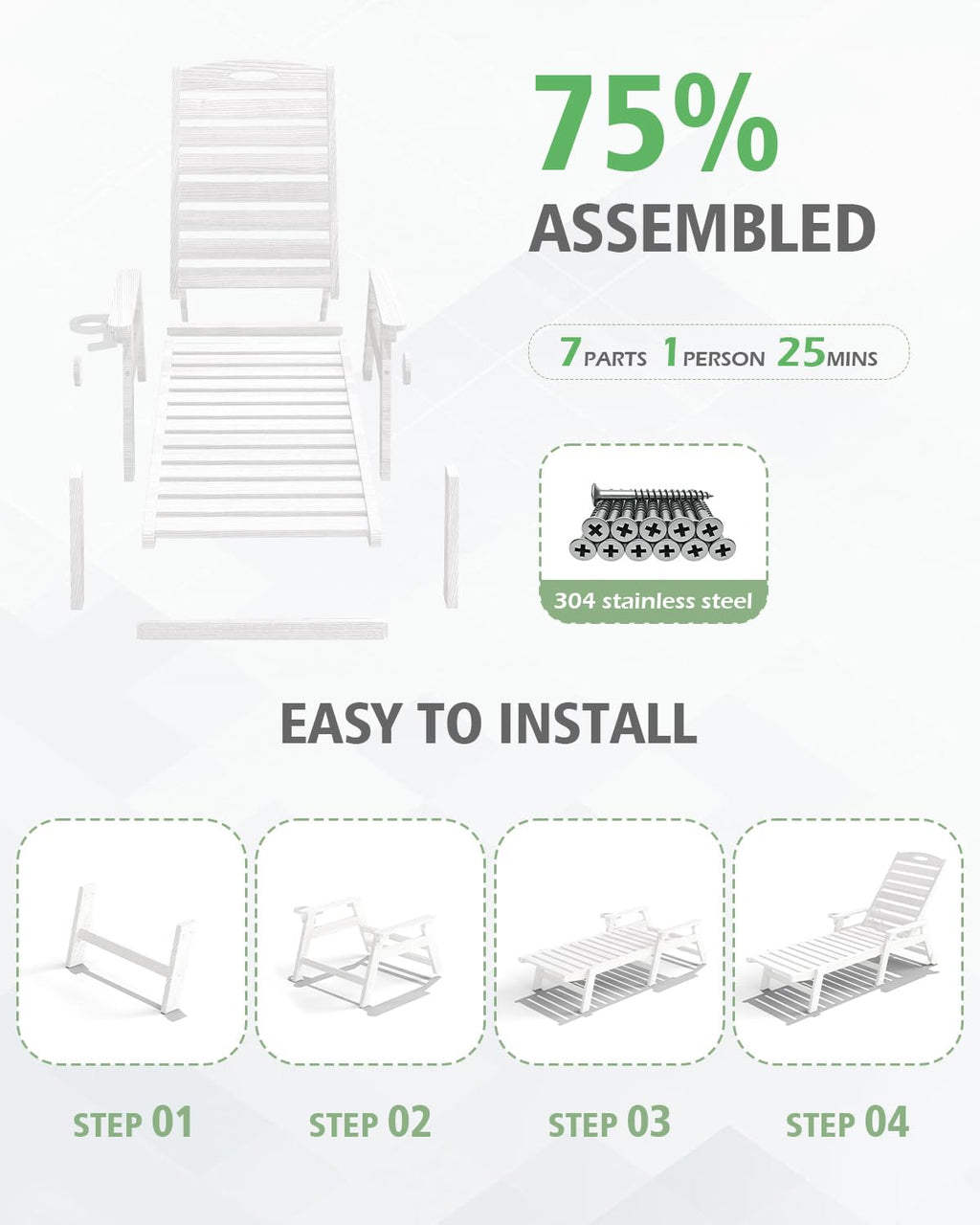 HDPE Patio Lounge Chair with Reclining Backrest – Outdoor
