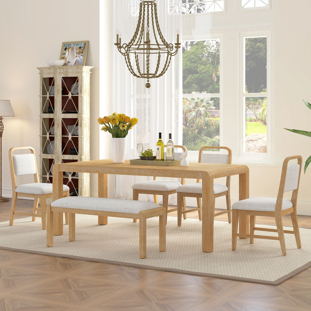Extendable Dining Table Set with 4 Upholstered Chairs and 1 Bench