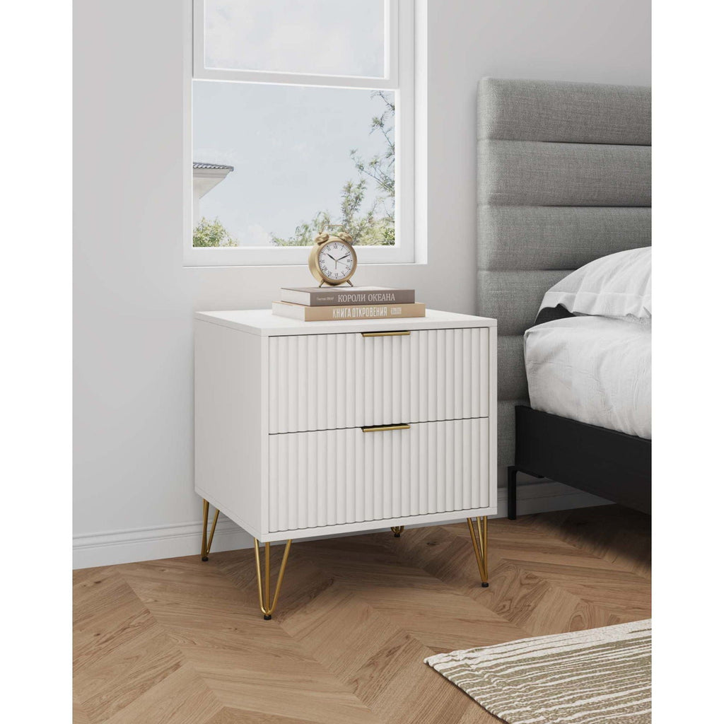 Dumbo Nightstand with 2 Drawers and Fluted Fronts – Multiple Colors