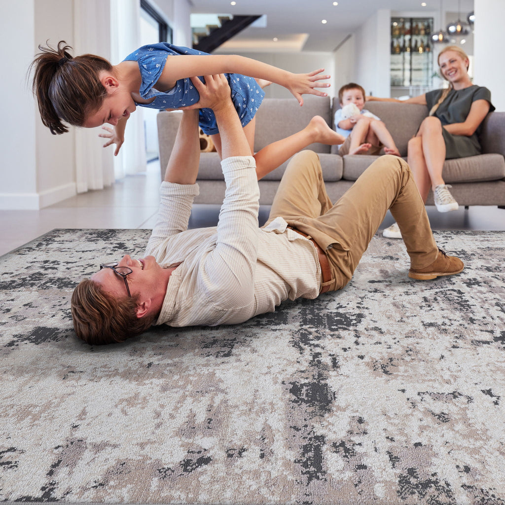 Abstract Runner Rug with Stain Resistance - Beige or Blue