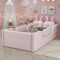 Twin Size Upholstered Platform Bed with Rabbit Cushion – Pink