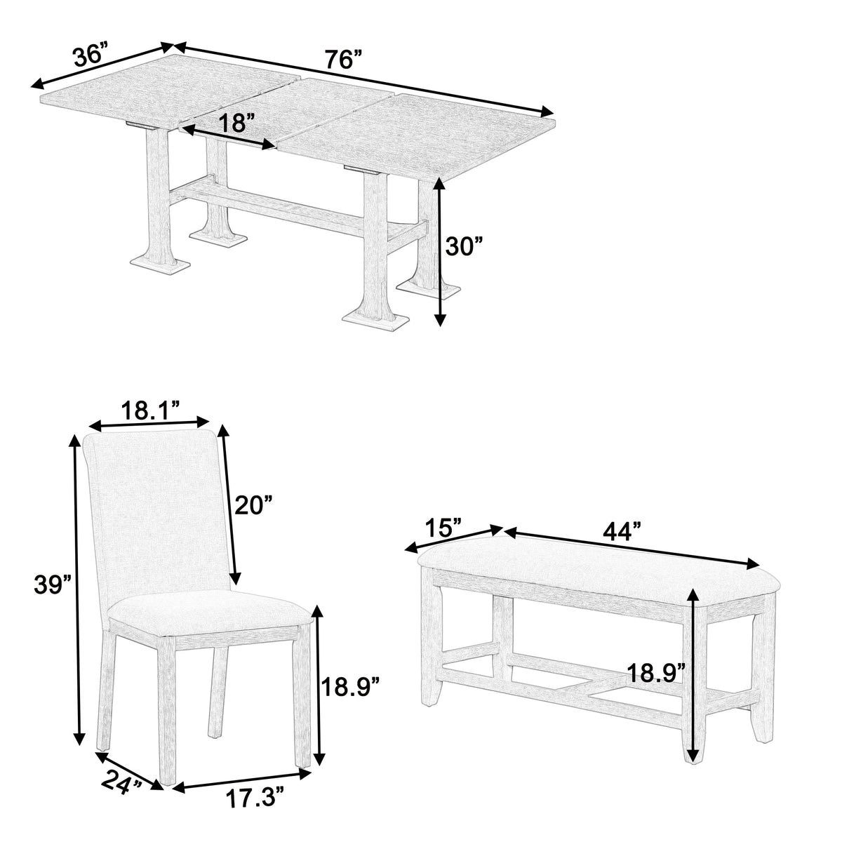 Farmhouse Extendable Dining Table Set with Removable Leaf - Natural Light