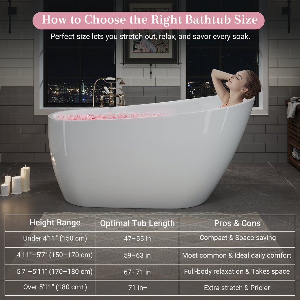 55" Acrylic Freestanding Bathtub with Deep Soaking Design - White