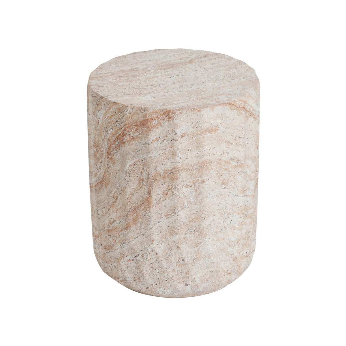 Lightweight Concrete Side Table with Cylinder Design - Beige
