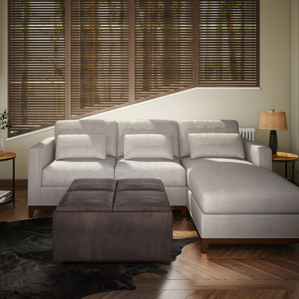 Upholstered Square Coffee Table Storage Ottoman with Flip Serving Trays - Black or Dark Brown
