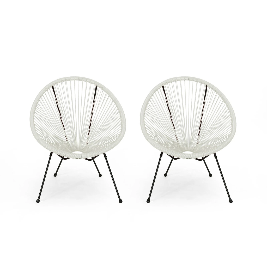 Anson Chair Set of 2 Patio Seating with Steel Frame and PE Rattan - White