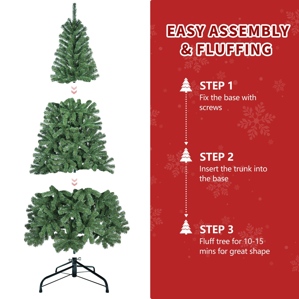 7FT Artificial Christmas Tree with Hinged Structure and Metal Stand - Green