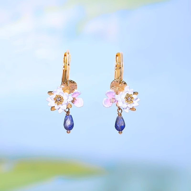 Jardin Monet Vintage Flower Enamel Earrings