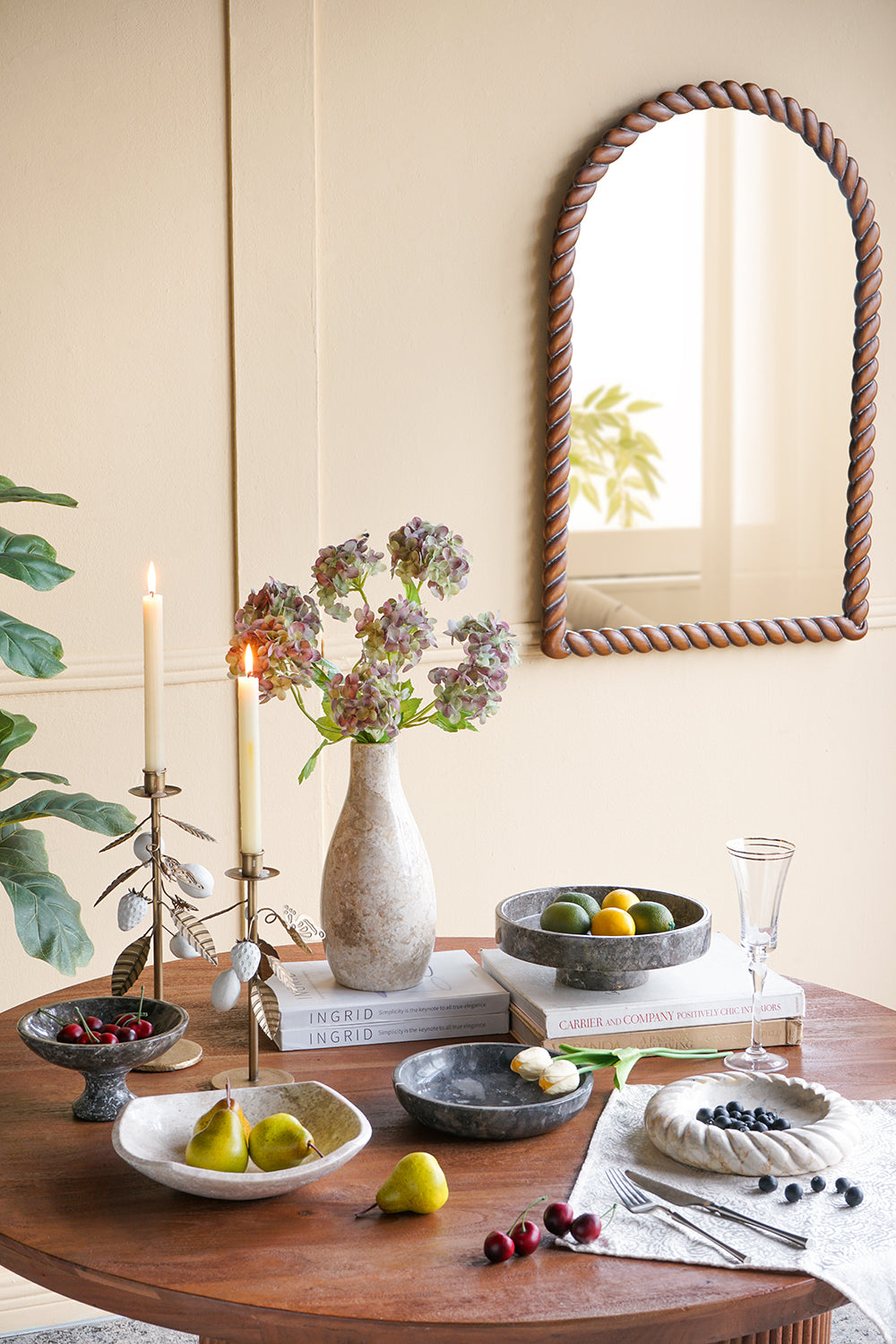 Marble Pedestal Plate with Sturdy Base - Gray
