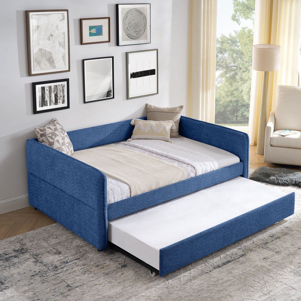Upholstered Daybed With Pop Up Trundle - Fabric Trundle Bed in Multiple Colors