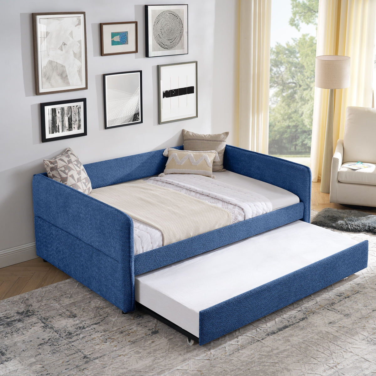Upholstered Daybed With Pop Up Trundle - Fabric Trundle Bed in Multiple Colors