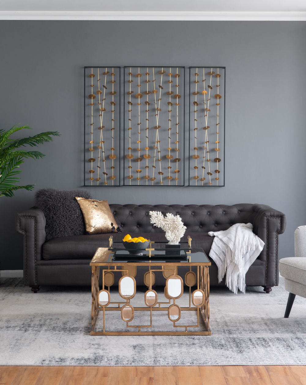 Metal Decorative Wall Art with Frame - Set of 3 - Gold