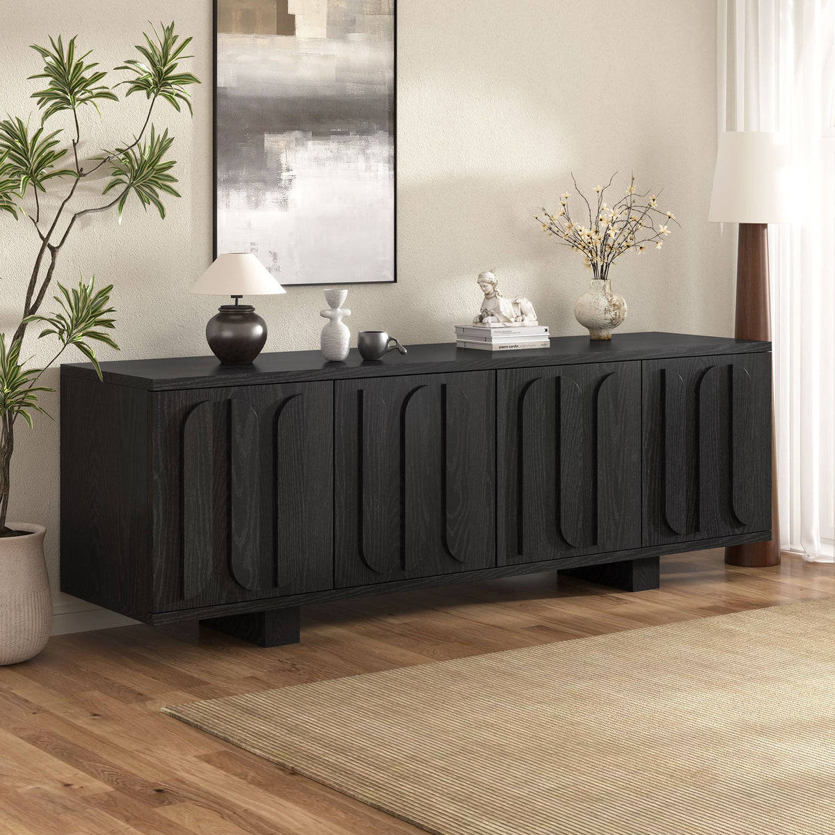 Farmhouse TV Stand with Adjustable Shelves - 63" Wide