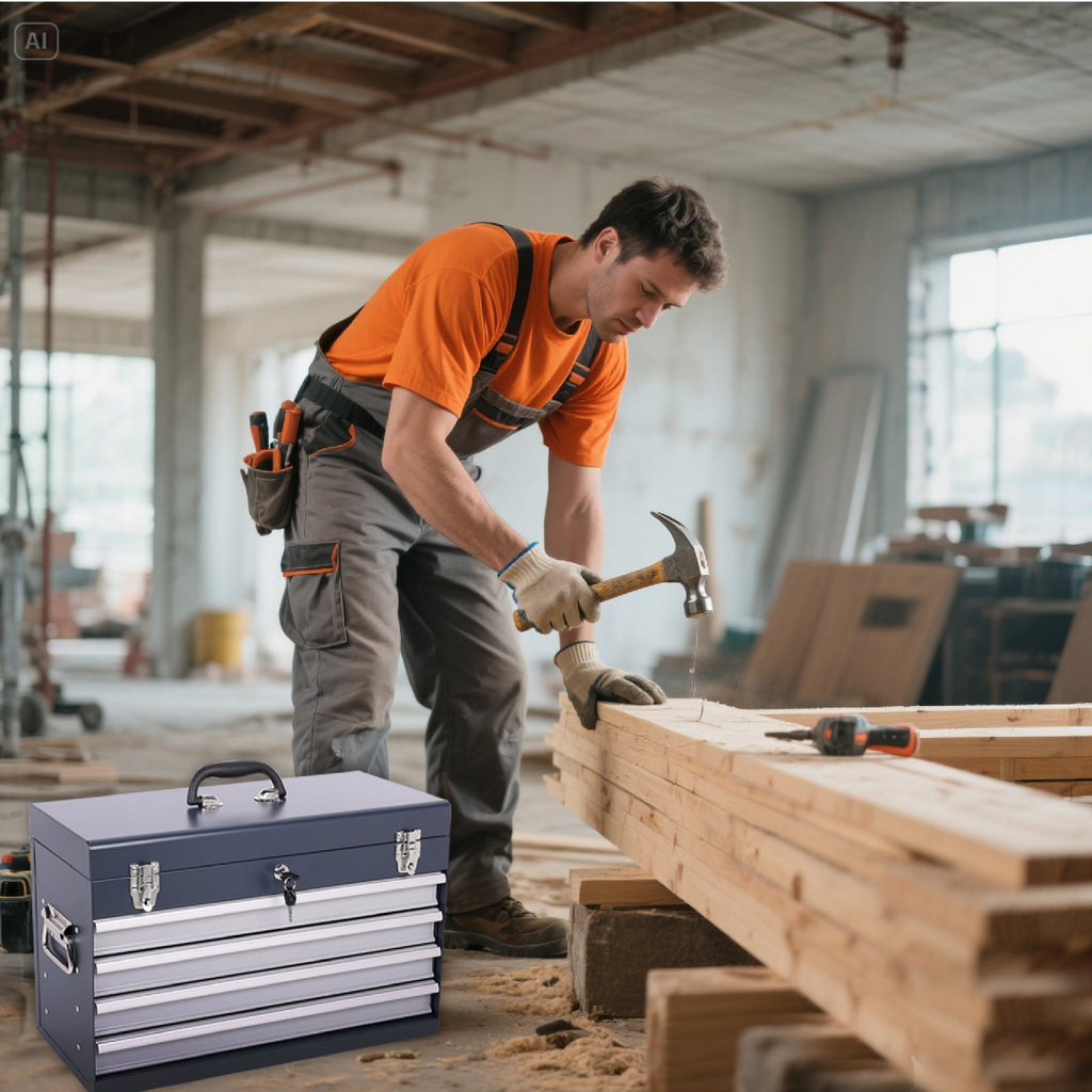 21-Inch Heavy Duty Metal Tool Box with 4 Drawers - Multiple Colors