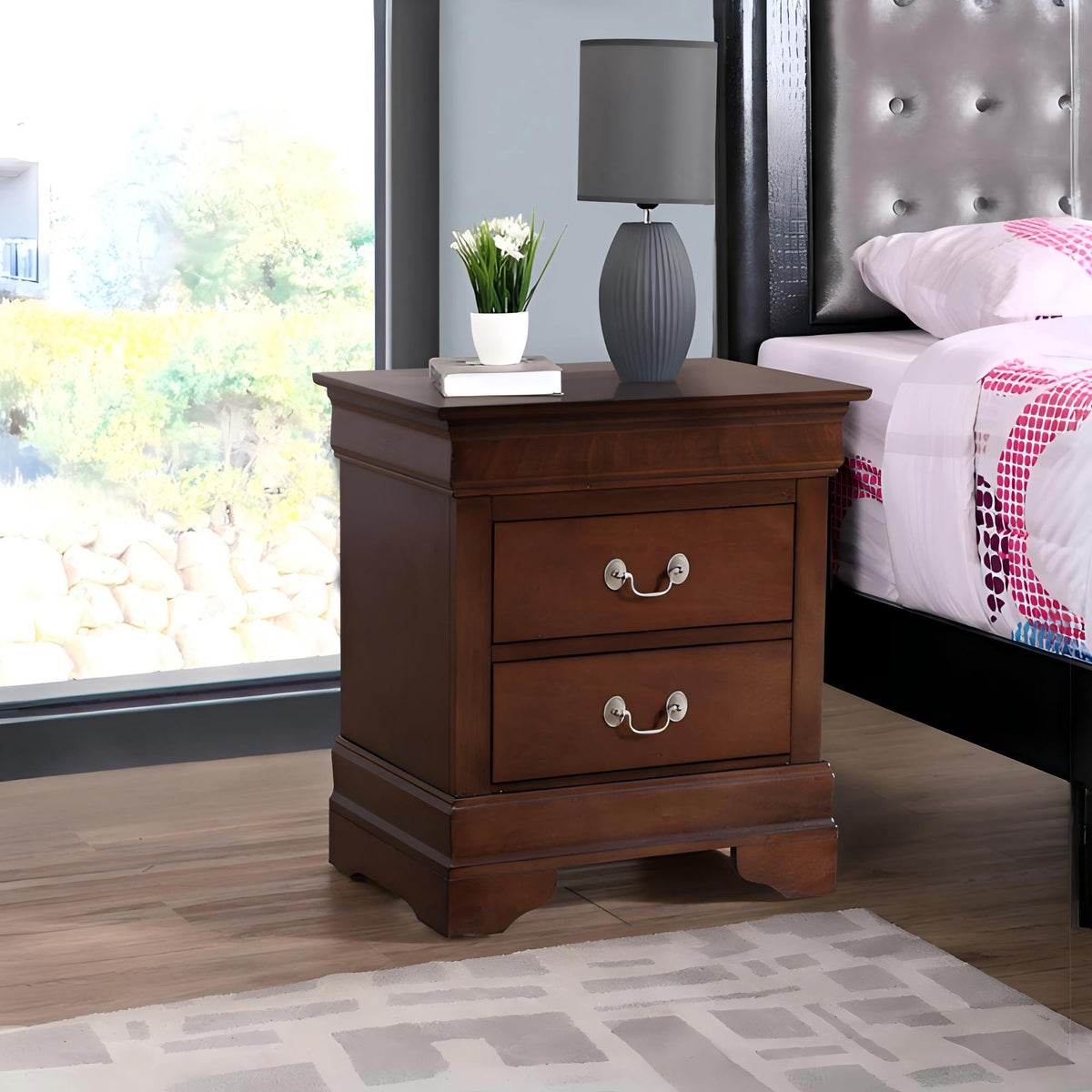 Louis Phillipe Wood Nightstand with Storage Drawers - Multiple Colors