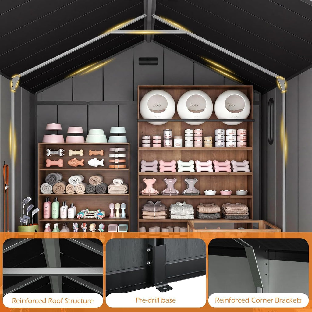 8x8 Ft Resin Outdoor Storage Shed with Floor - Weatherproof Resin