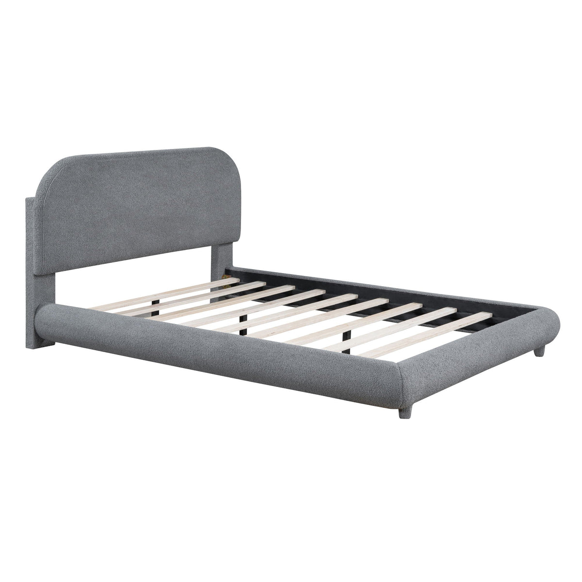Upholstered Platform Bed With Thick Solid Frame And Stylish Curve-Shaped Design