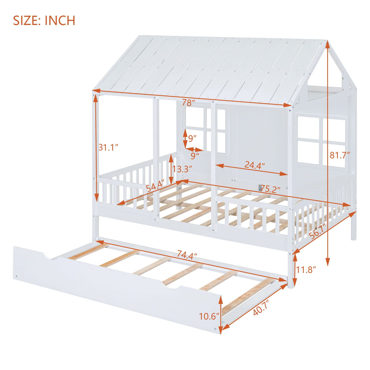 House Bed With Twin Size Trundle, Daybed