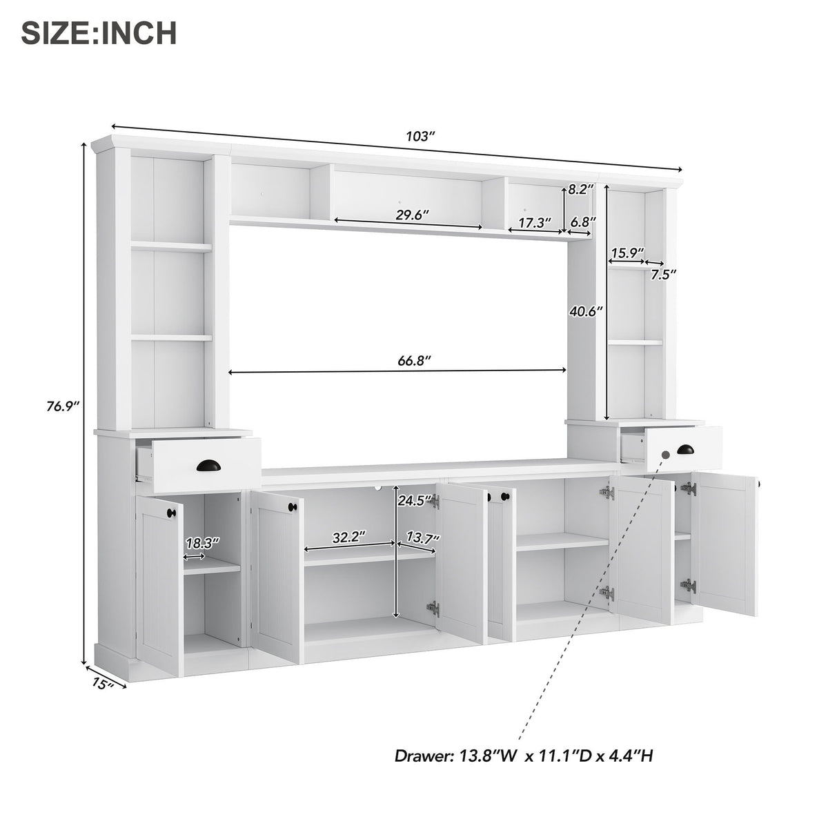 Minimalist Entertainment Wall Unit Set with Adjustable Bridge for TVs Up to 75" - White or Black