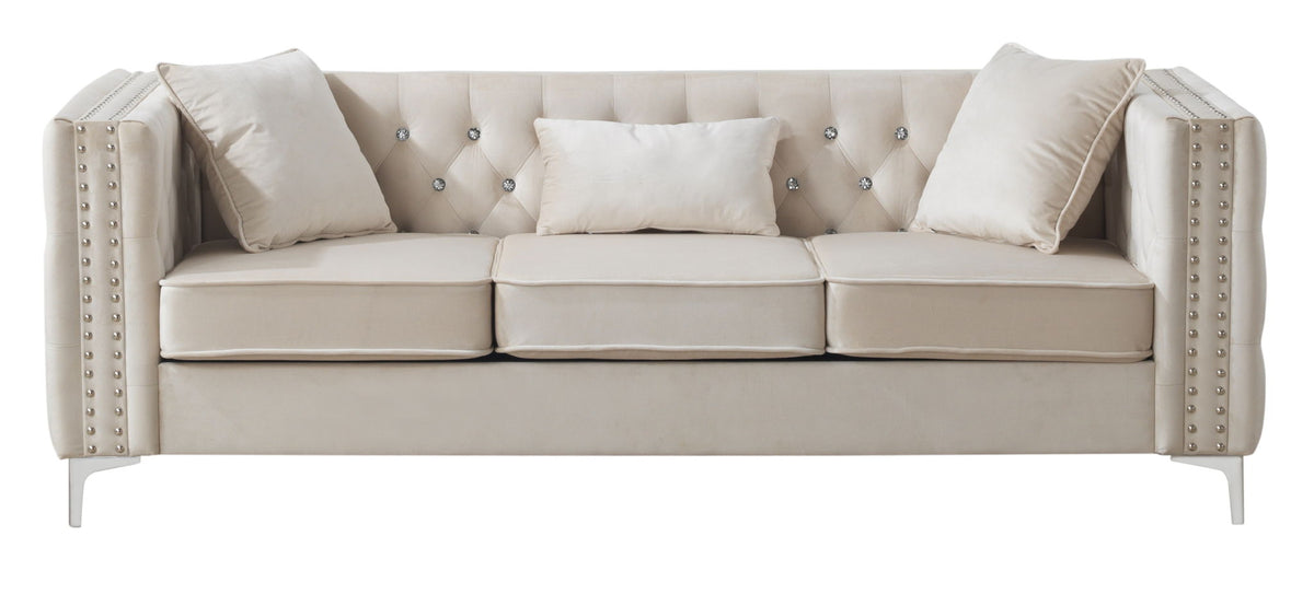 Paige Tufted Sofa with Faux Diamond Buttons - Multiple Colors